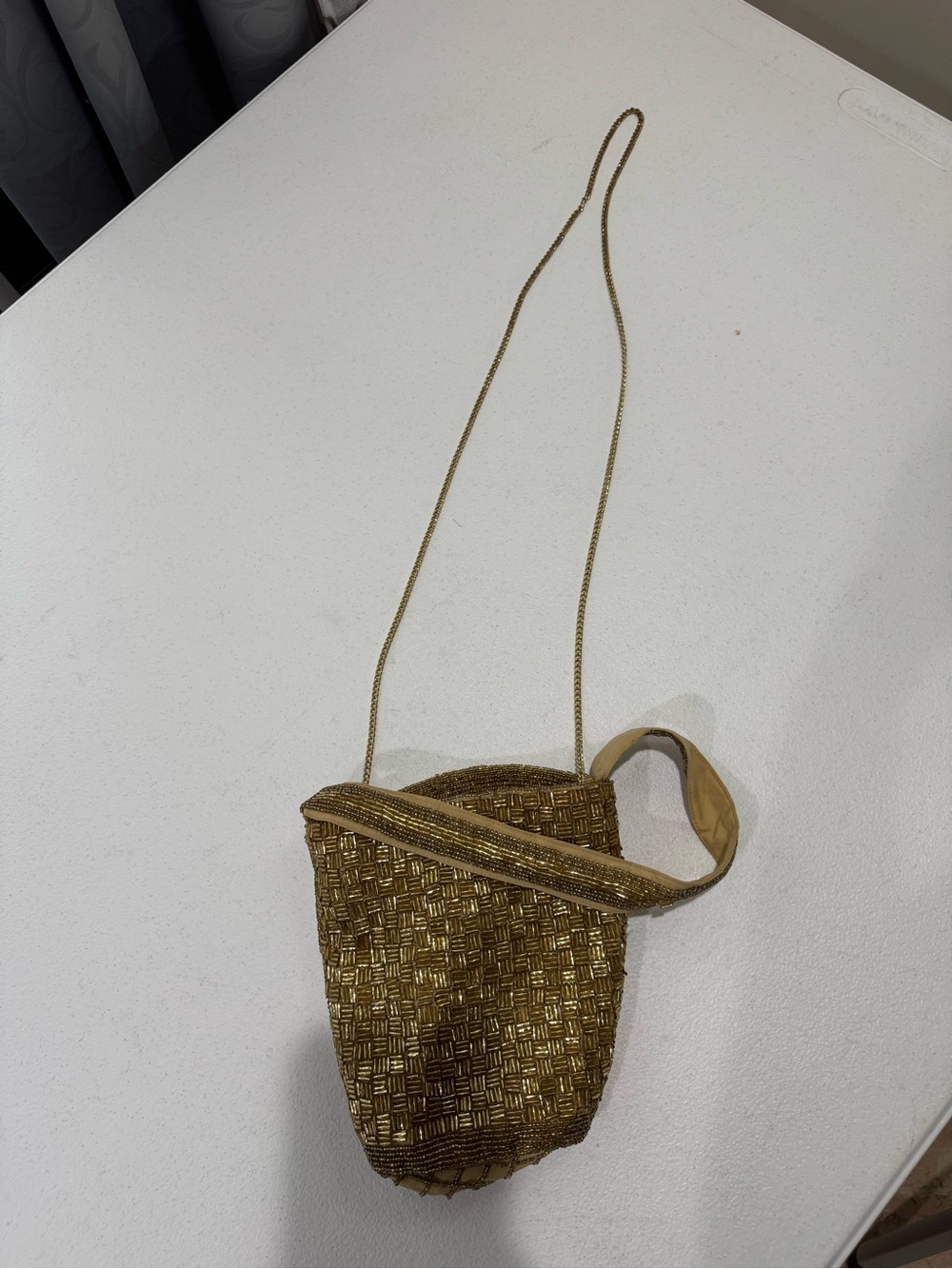 Zara Gold Sequin Mini Bucket Bag Beaded Evening Crossbody Purse - Picture 7 of 7